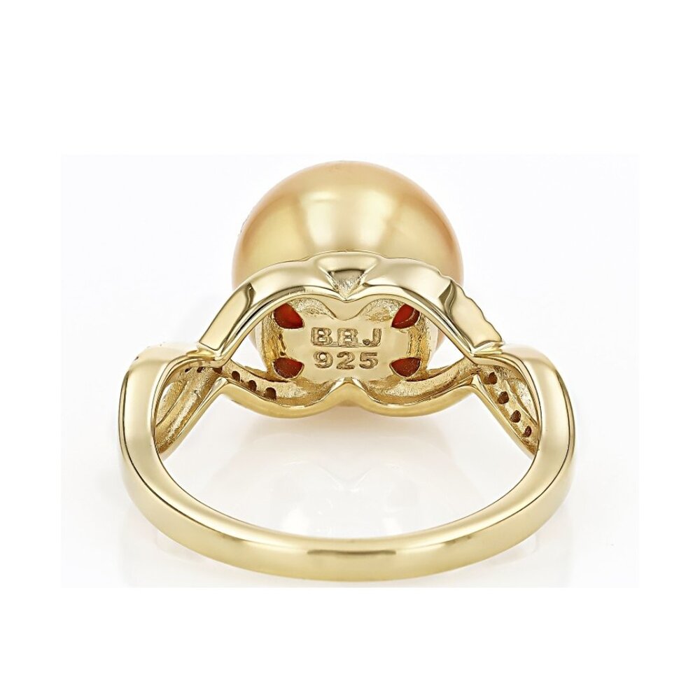 NIB - JTV Golden South Sea Pearl & Moissanite Ring 18k Gold over Silver – Sz 8 - Picture 2 of 11